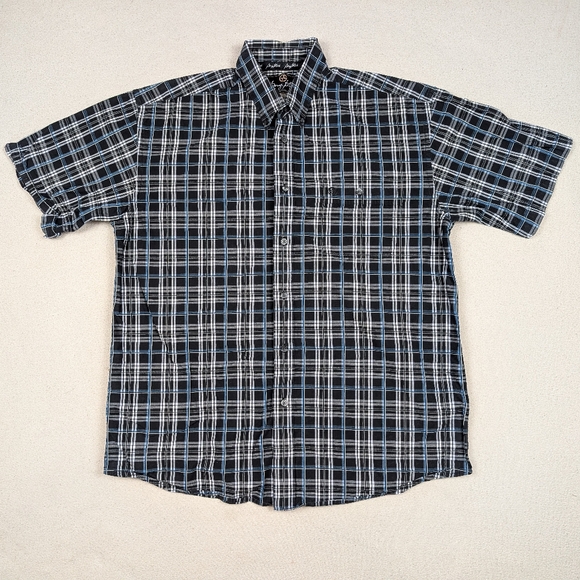Wrangler George Strait Short Sleeve Button Up Shirt Men's XL Black/Blue/Grey - Picture 1 of 14